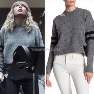 Saks Fifth Avenue distressed sweater as seen on Taylor Swift